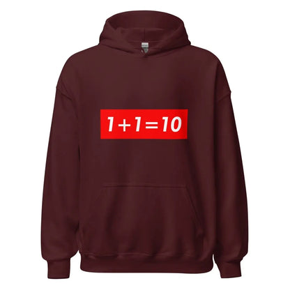 1 + 1 = 10 Sign Hoodie (unisex) - Maroon / M