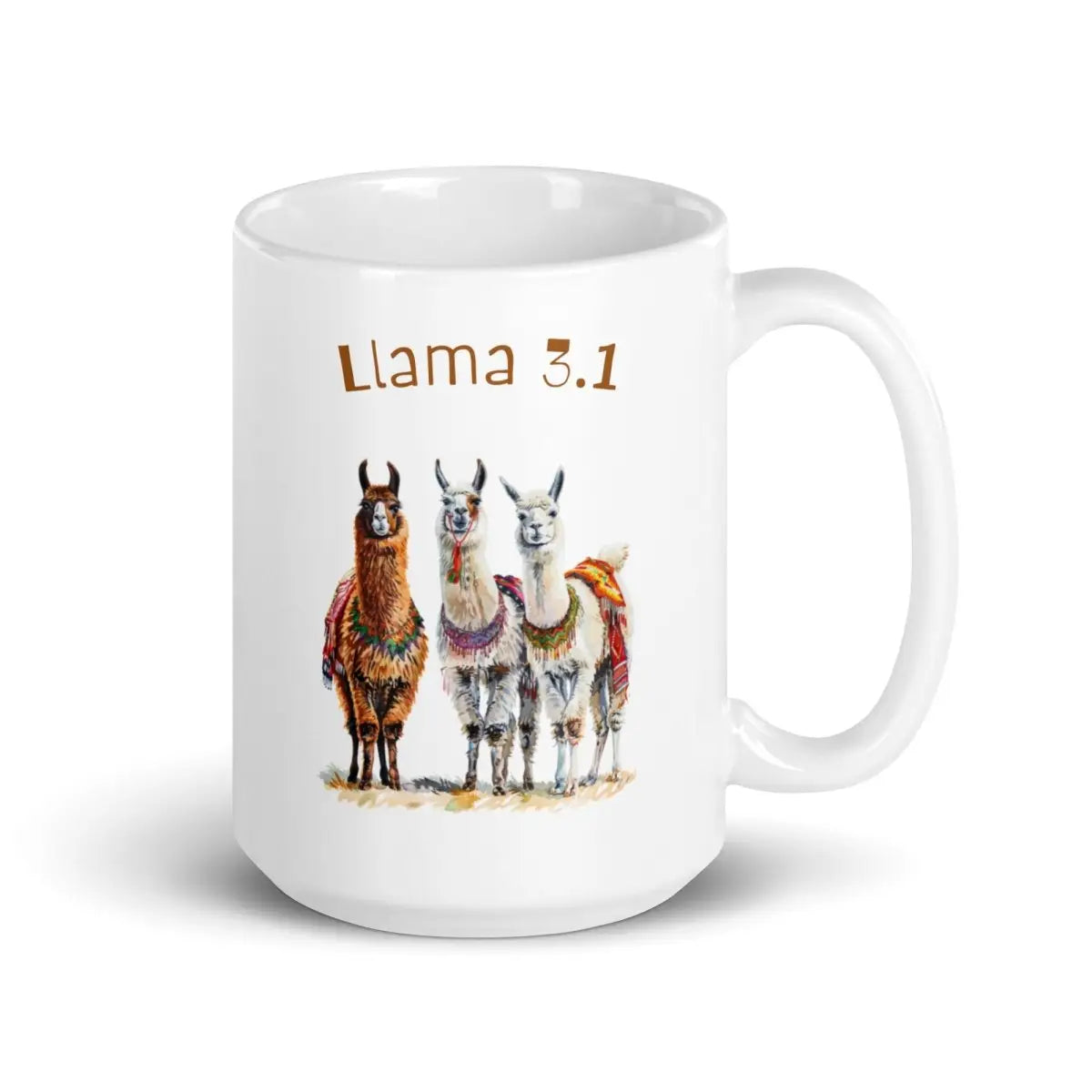 3 Llama 3.1 Llamas White Glossy Mug - 15 oz