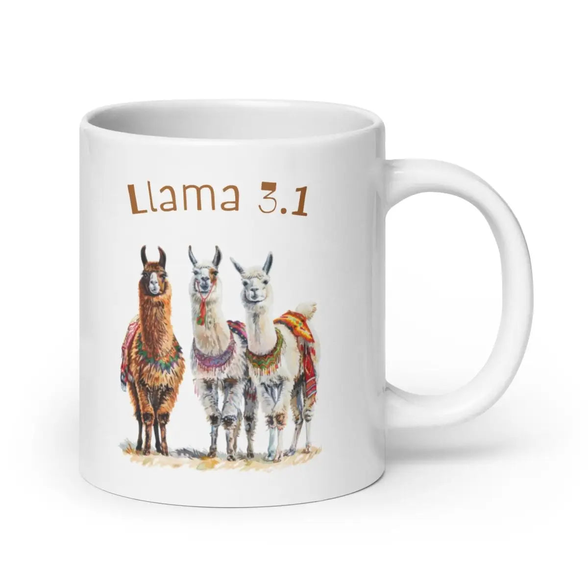 3 Llama 3.1 Llamas White Glossy Mug - 20 oz