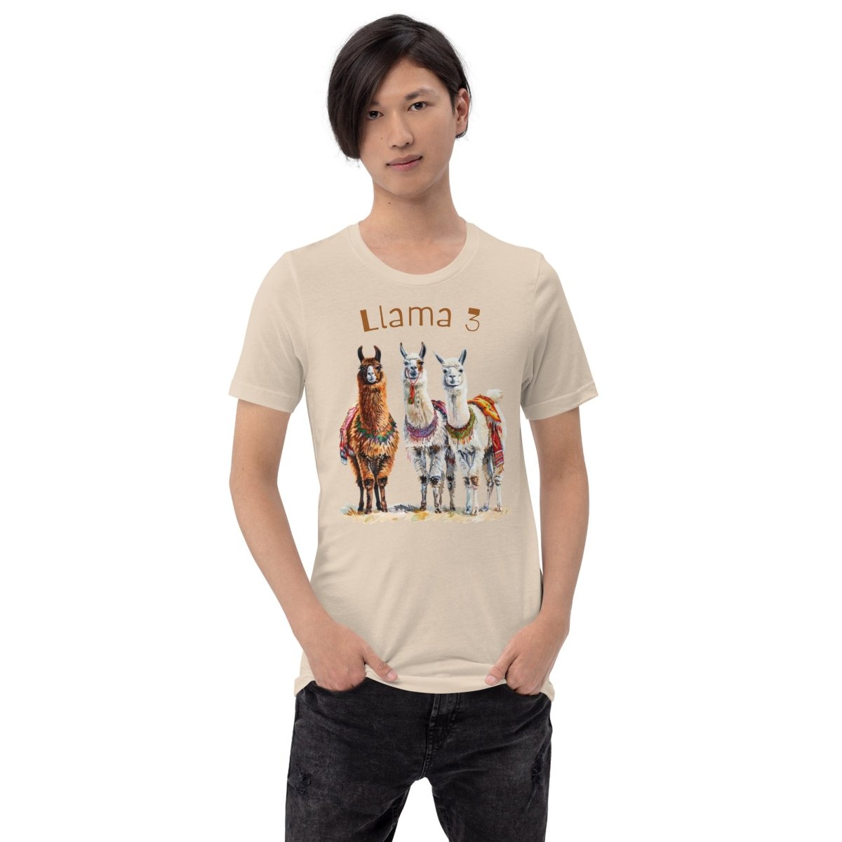 3 Llama 3 Llamas T - Shirt (unisex) - Soft Cream - AI Store