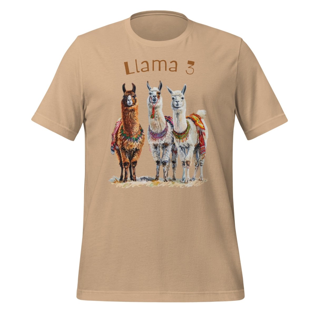 3 Llama 3 Llamas T - Shirt (unisex) - Tan - AI Store