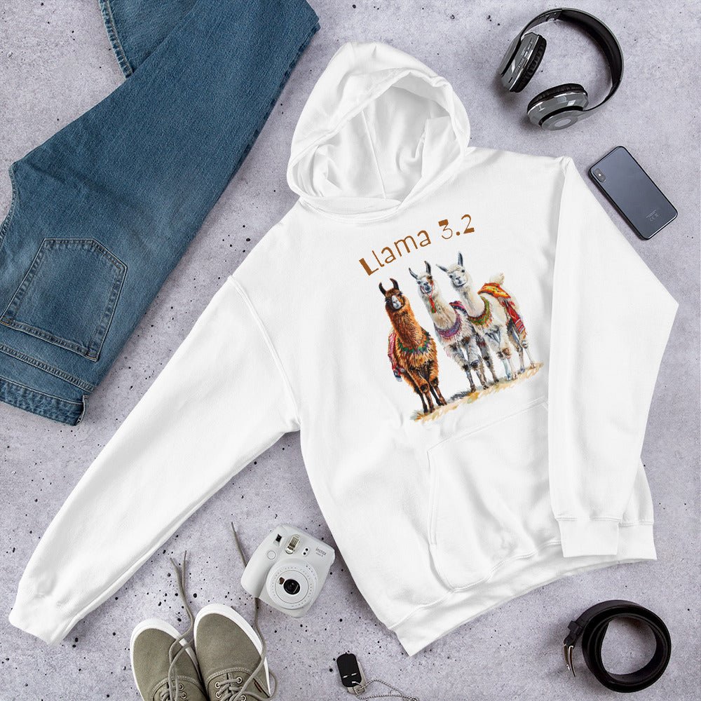 3 Llama 3.2 Llamas Hoodie (unisex) - White - AI Store