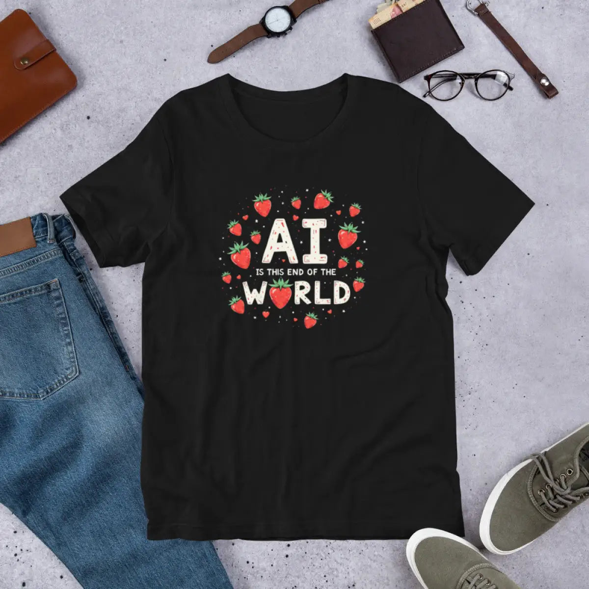 AI is the End of the World Strawberries T-Shirt (unisex)