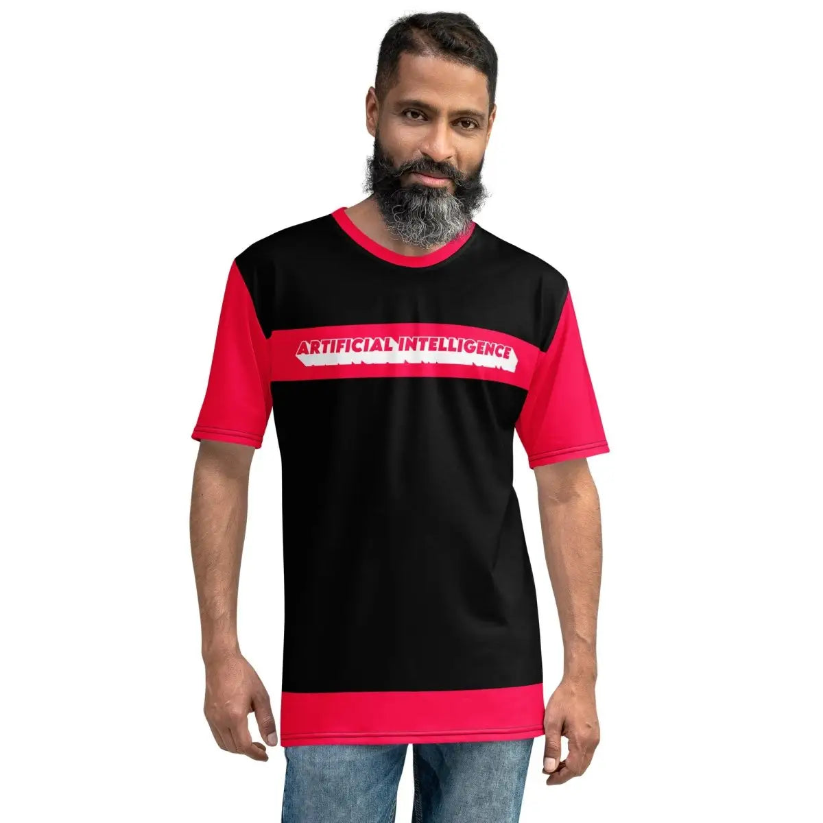 All-Over Print Hot Pink and Black Artificial Intelligence T-Shirt (men)