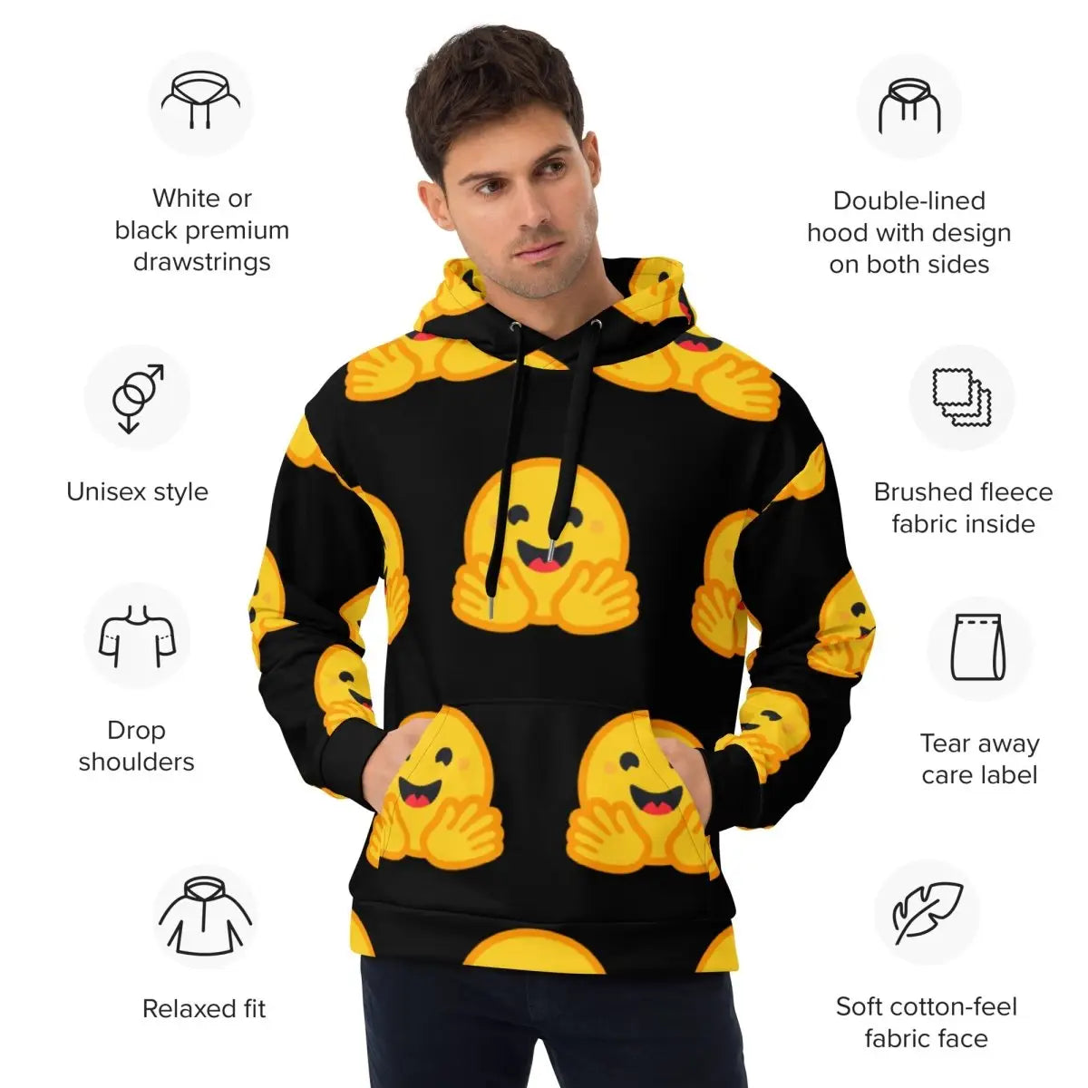 All-Over Print Hugging Face Icon Hoodie (unisex)