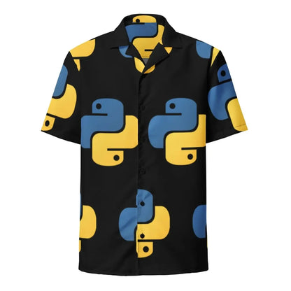 All-Over Print Python Icon Button Shirt (unisex) - M / Black/Blue/Yellow