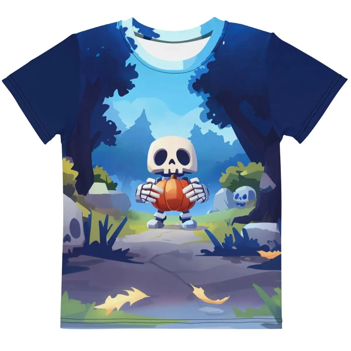 All-Over Print Skeleton with Pumpkin Halloween T-Shirt (children) 🎃 - 2T