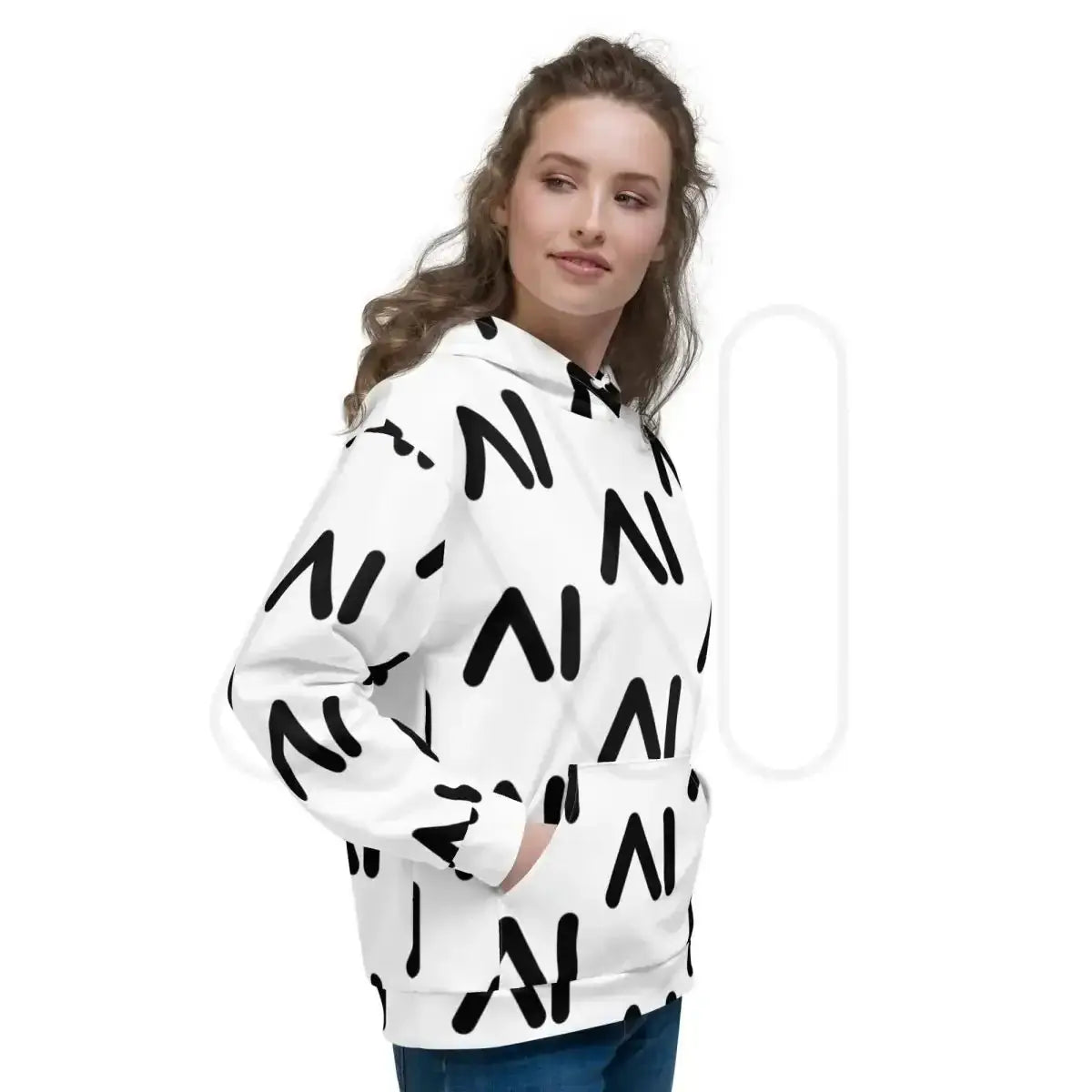 All-Over Print White AI Logo Hoodie (unisex)