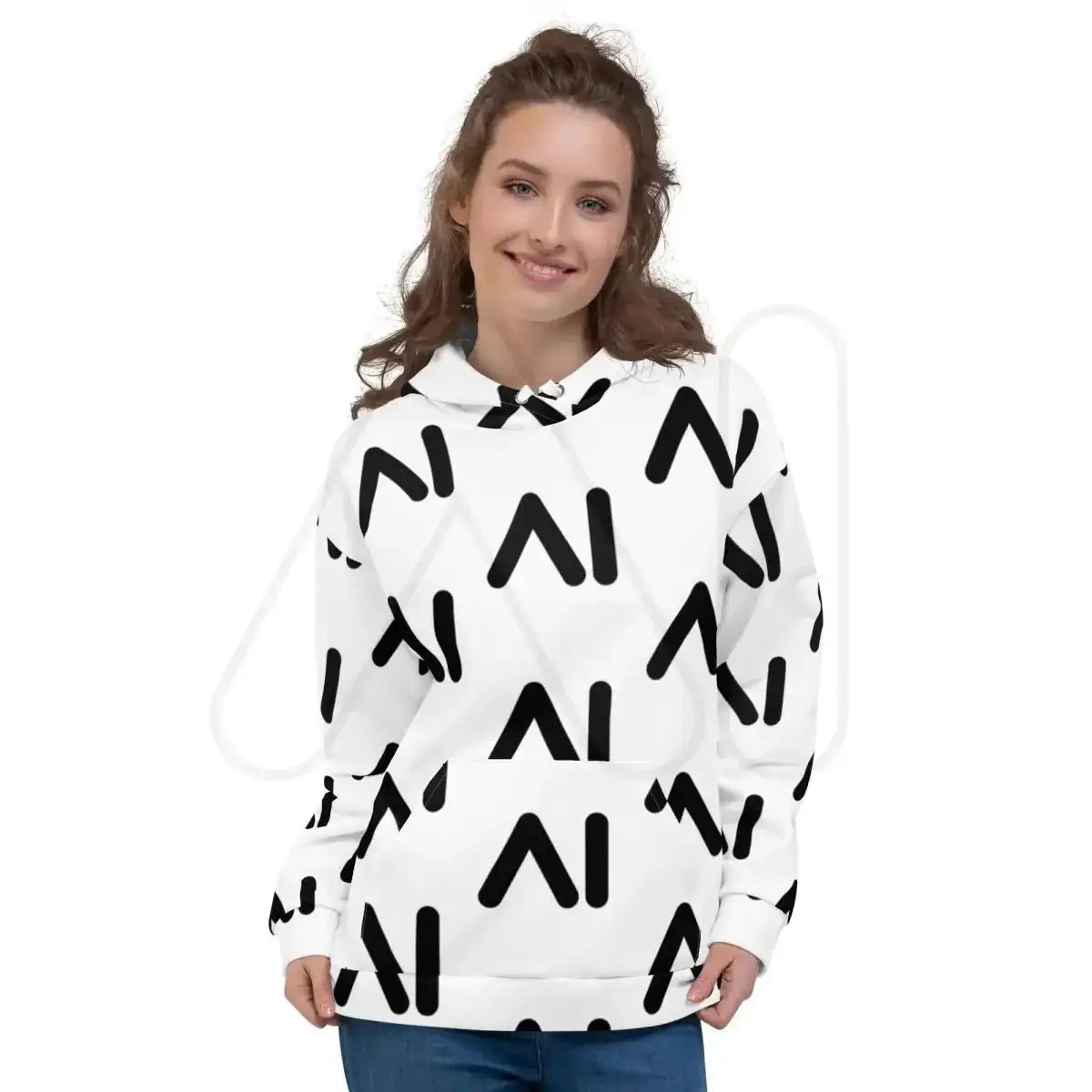 All-Over Print White AI Logo Hoodie (unisex)