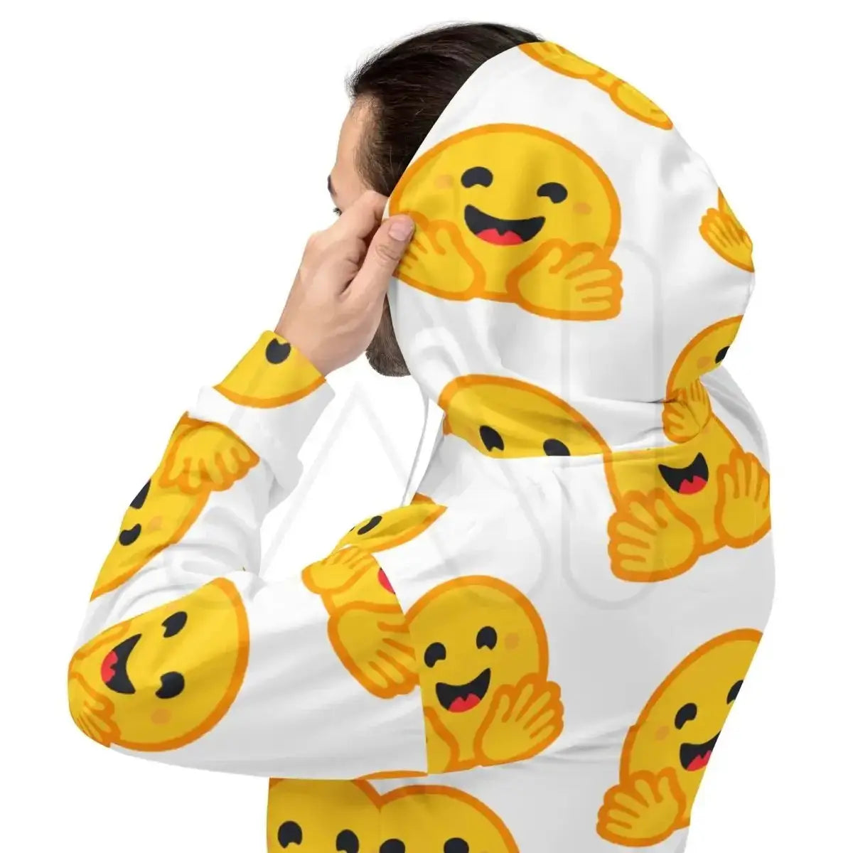 All-Over Print White Hugging Face Icon Hoodie (unisex)