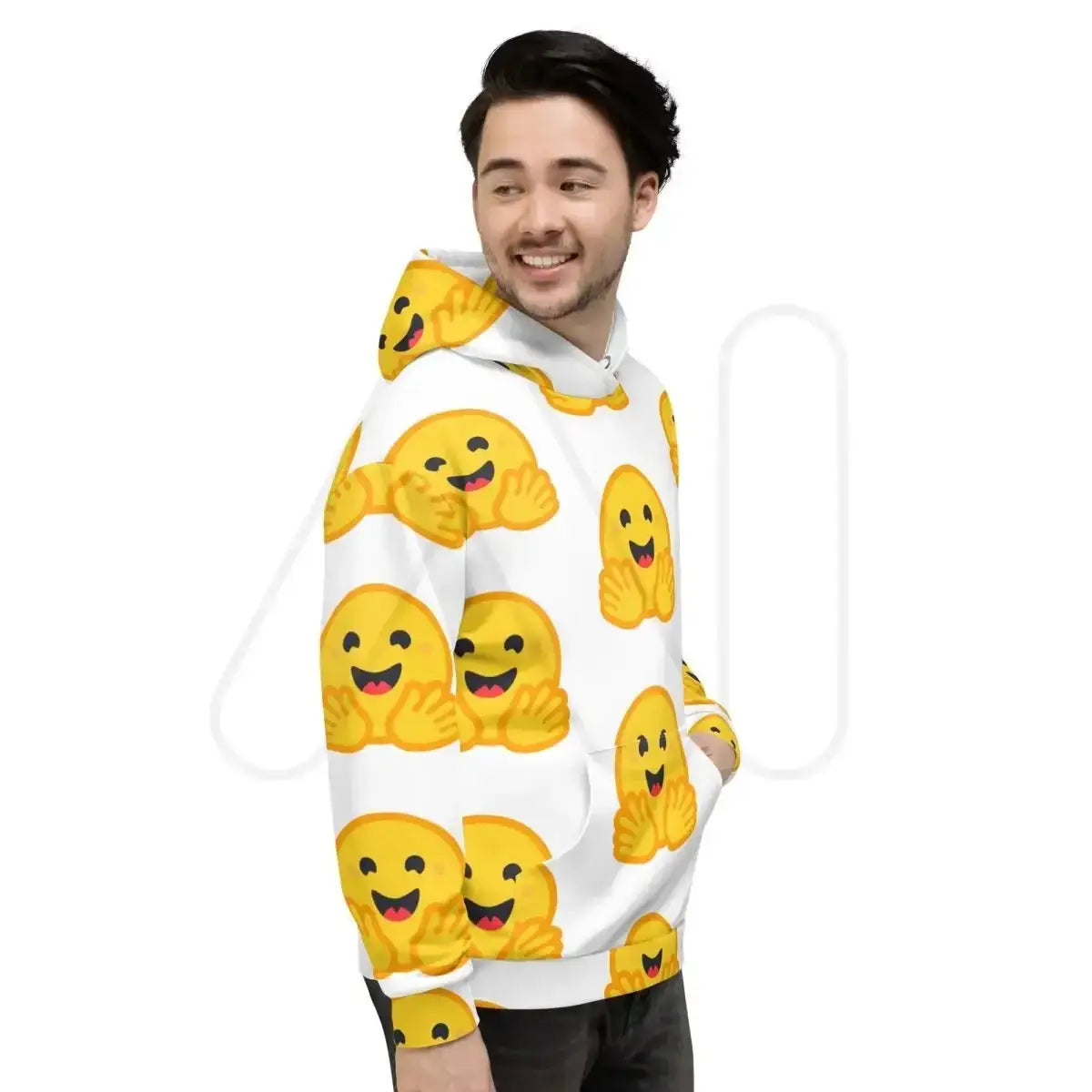 All-Over Print White Hugging Face Icon Hoodie (unisex)