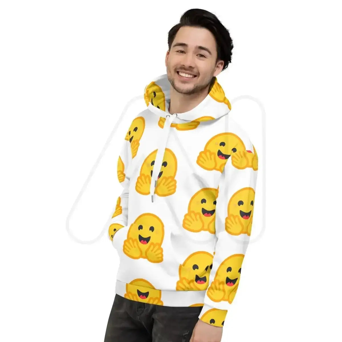 All-Over Print White Hugging Face Icon Hoodie (unisex)