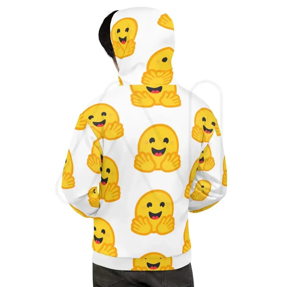 All-Over Print White Hugging Face Icon Hoodie (unisex)