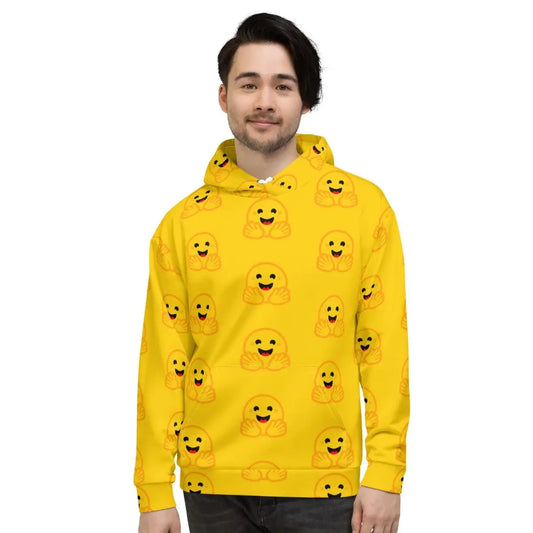 All-Over Print Yellow Hugging Face Icons Hoodie (unisex)