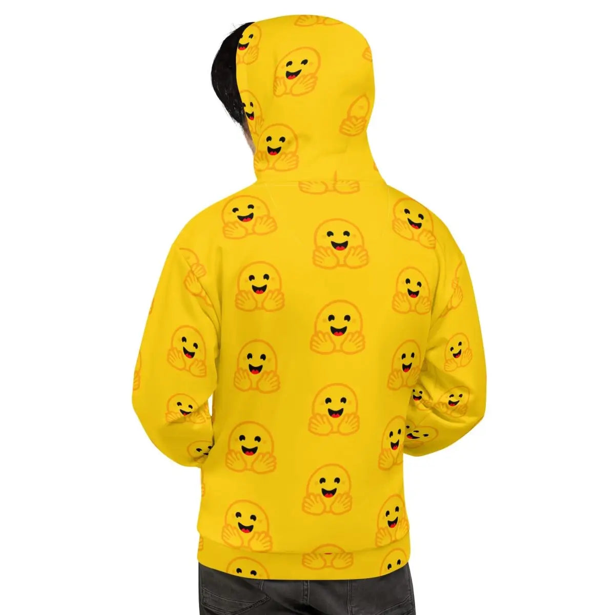 All-Over Print Yellow Hugging Face Icons Hoodie (unisex)