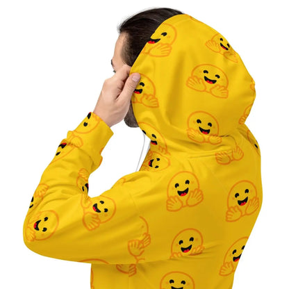 All-Over Print Yellow Hugging Face Icons Hoodie (unisex)