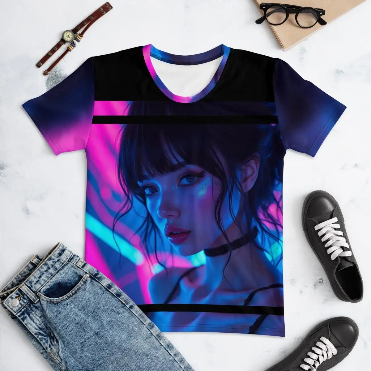 Amazing Neon Anime Woman T-shirt (women)