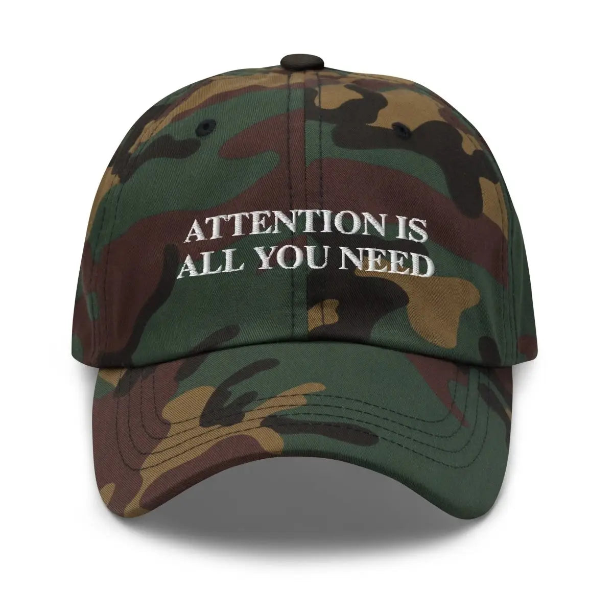 ATTENTION IS ALL YOU NEED Embroidered Cap - Green Camo