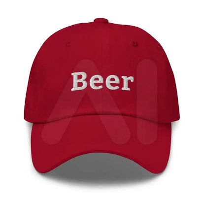 Beer Embroidered Cap - Cranberry