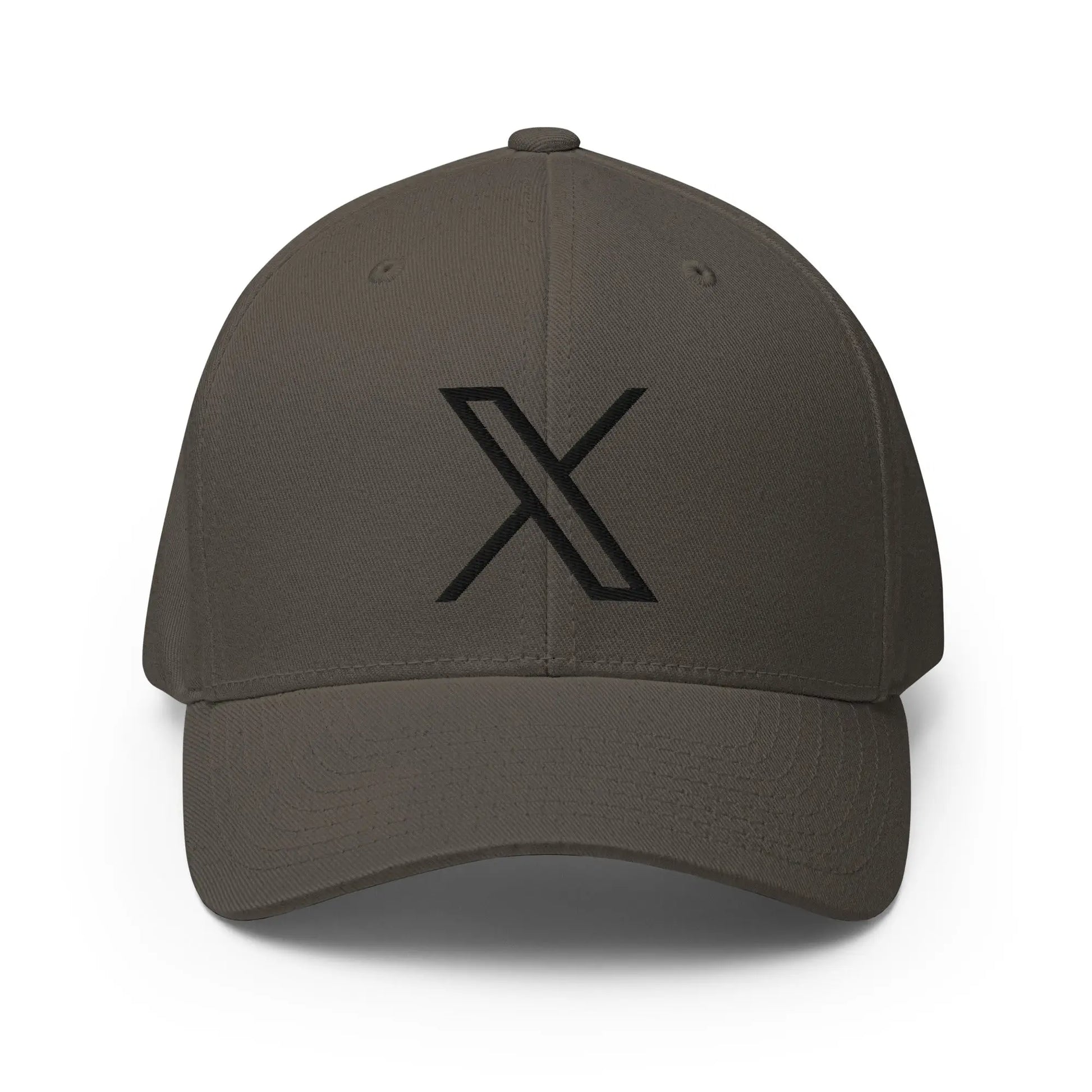 Black 𝕏 Embroidered Closed-Back Baseball Cap - Dark Grey / S/M