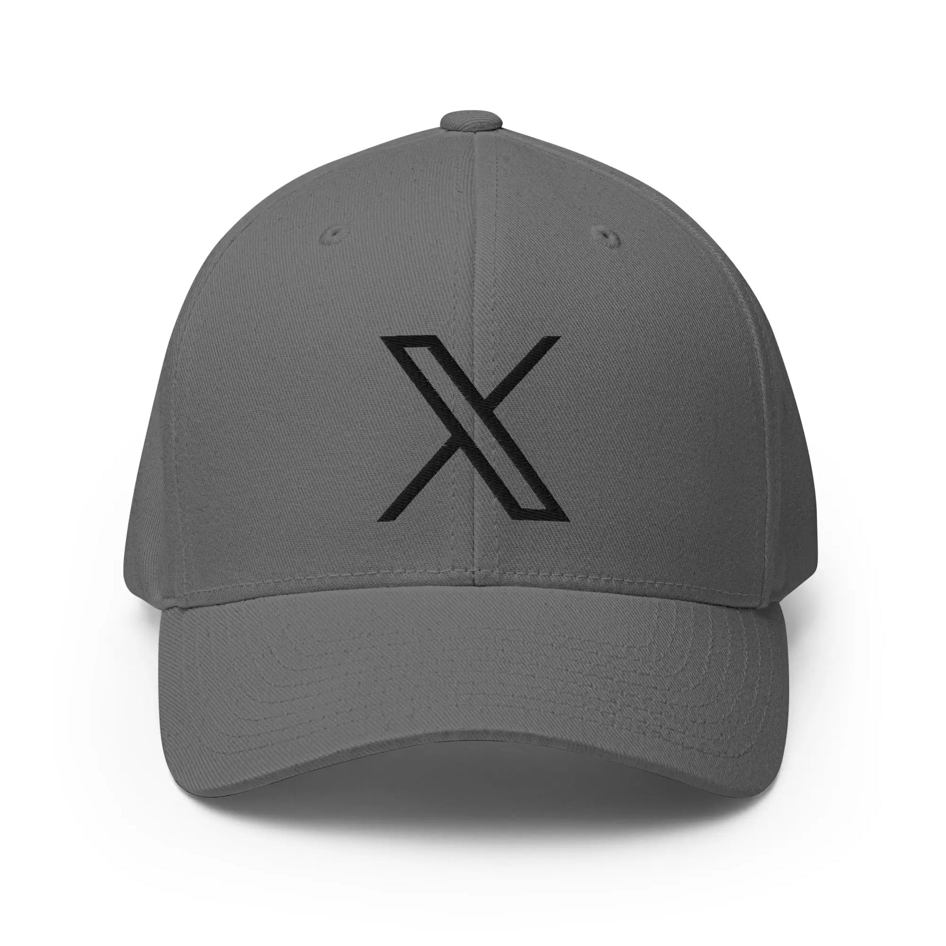 Black 𝕏 Embroidered Closed-Back Baseball Cap - Grey / S/M