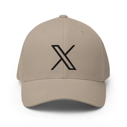 Black 𝕏 Embroidered Closed-Back Baseball Cap - Khaki / S/M