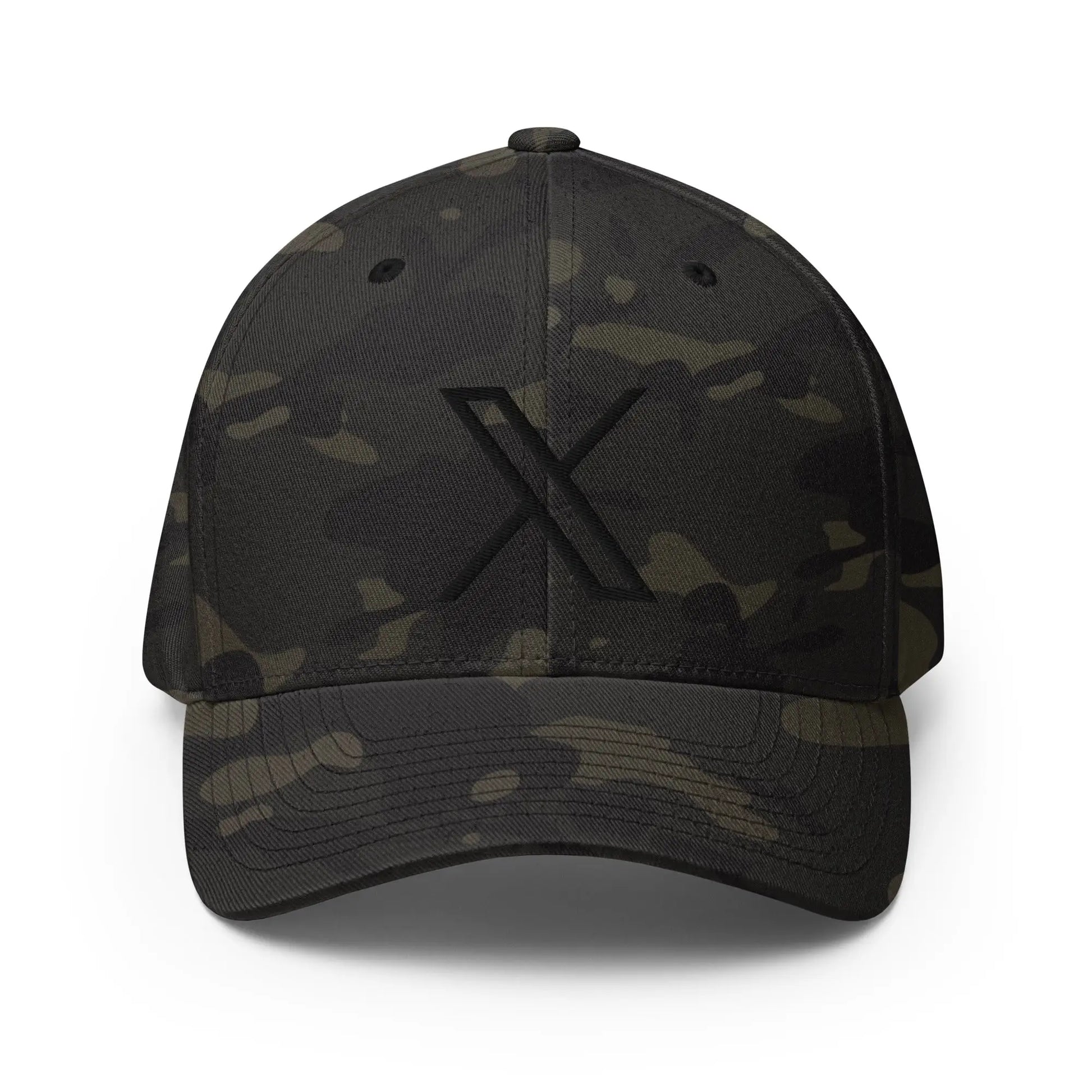 Black 𝕏 Embroidered Closed-Back Baseball Cap - Multicam Black / S/M