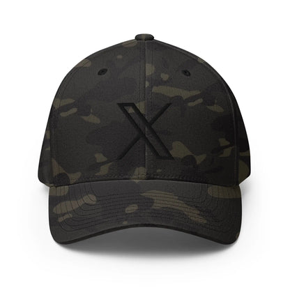 Black 𝕏 Embroidered Closed-Back Baseball Cap - Multicam Black / S/M