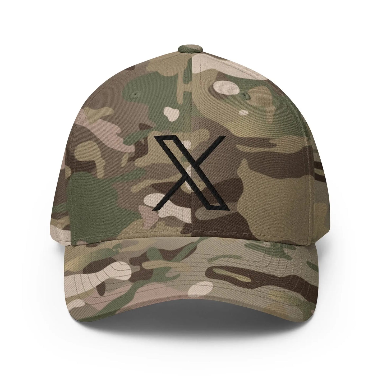 Black 𝕏 Embroidered Closed-Back Baseball Cap - Multicam Green / S/M