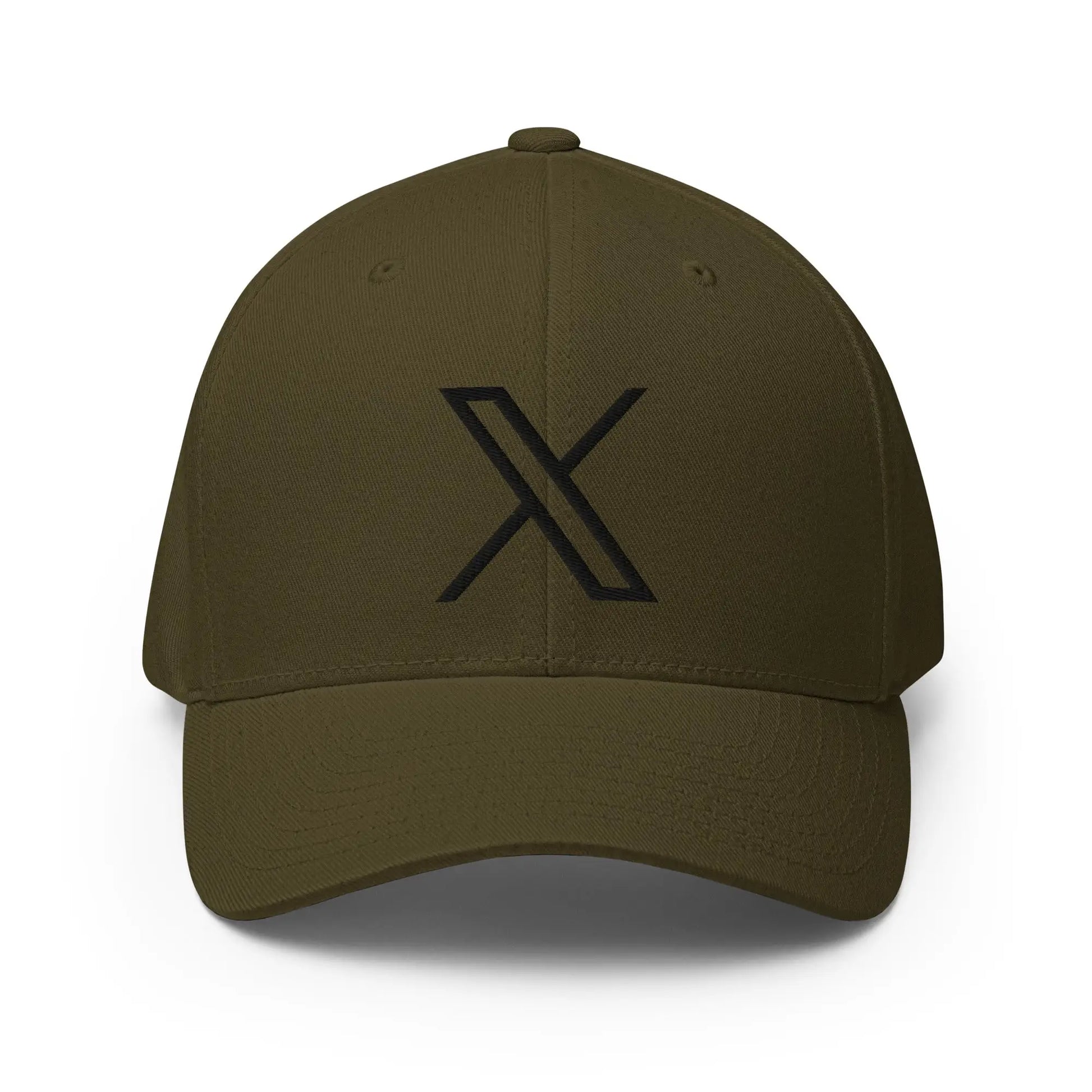 Black 𝕏 Embroidered Closed-Back Baseball Cap - Olive / S/M