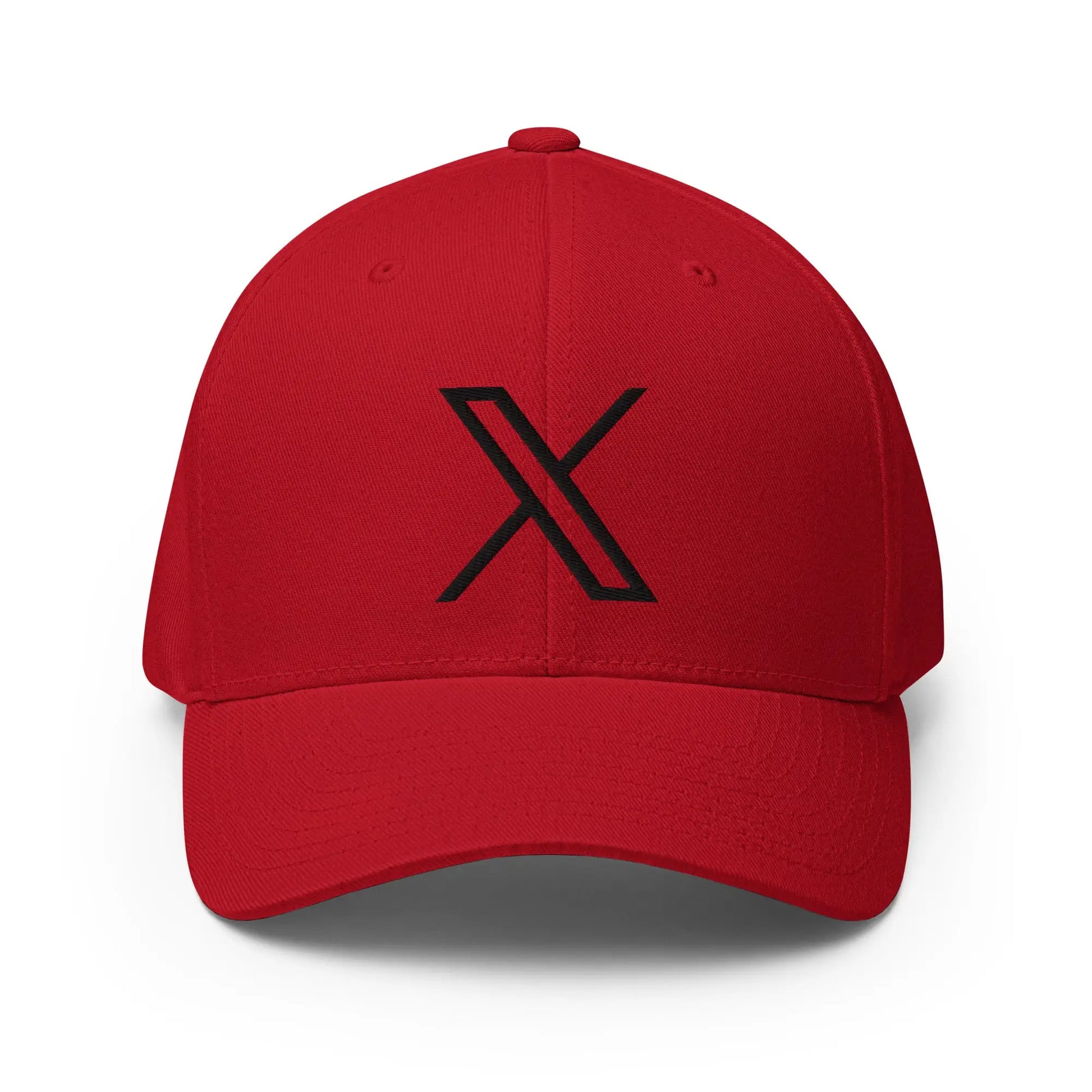 Black 𝕏 Embroidered Closed-Back Baseball Cap - Red / S/M