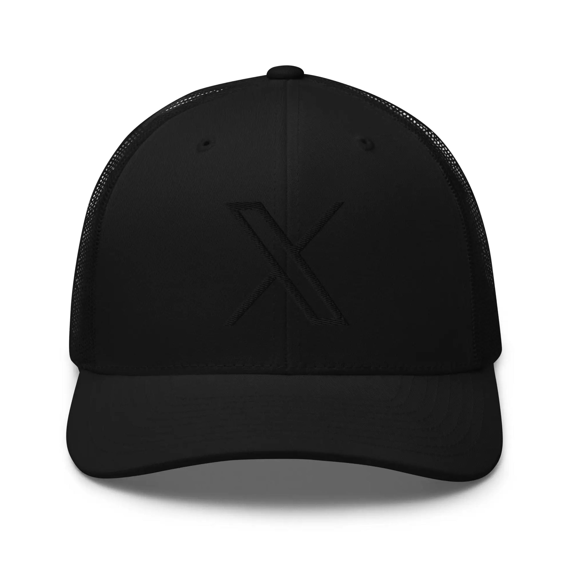 Black 𝕏 Embroidered Trucker Cap - Black