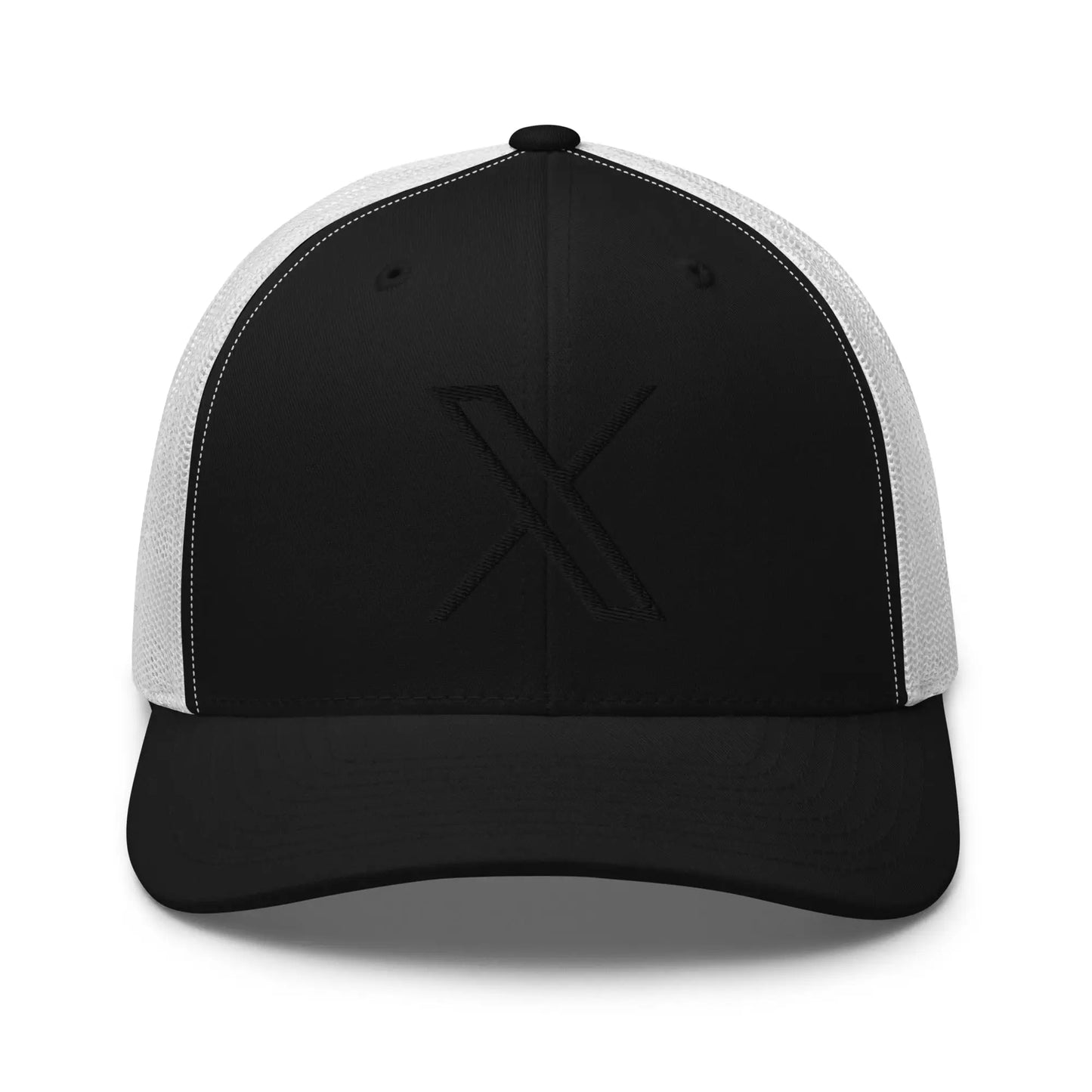 Black 𝕏 Embroidered Trucker Cap - Black/ White