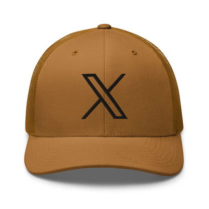 Black 𝕏 Embroidered Trucker Cap - Caramel