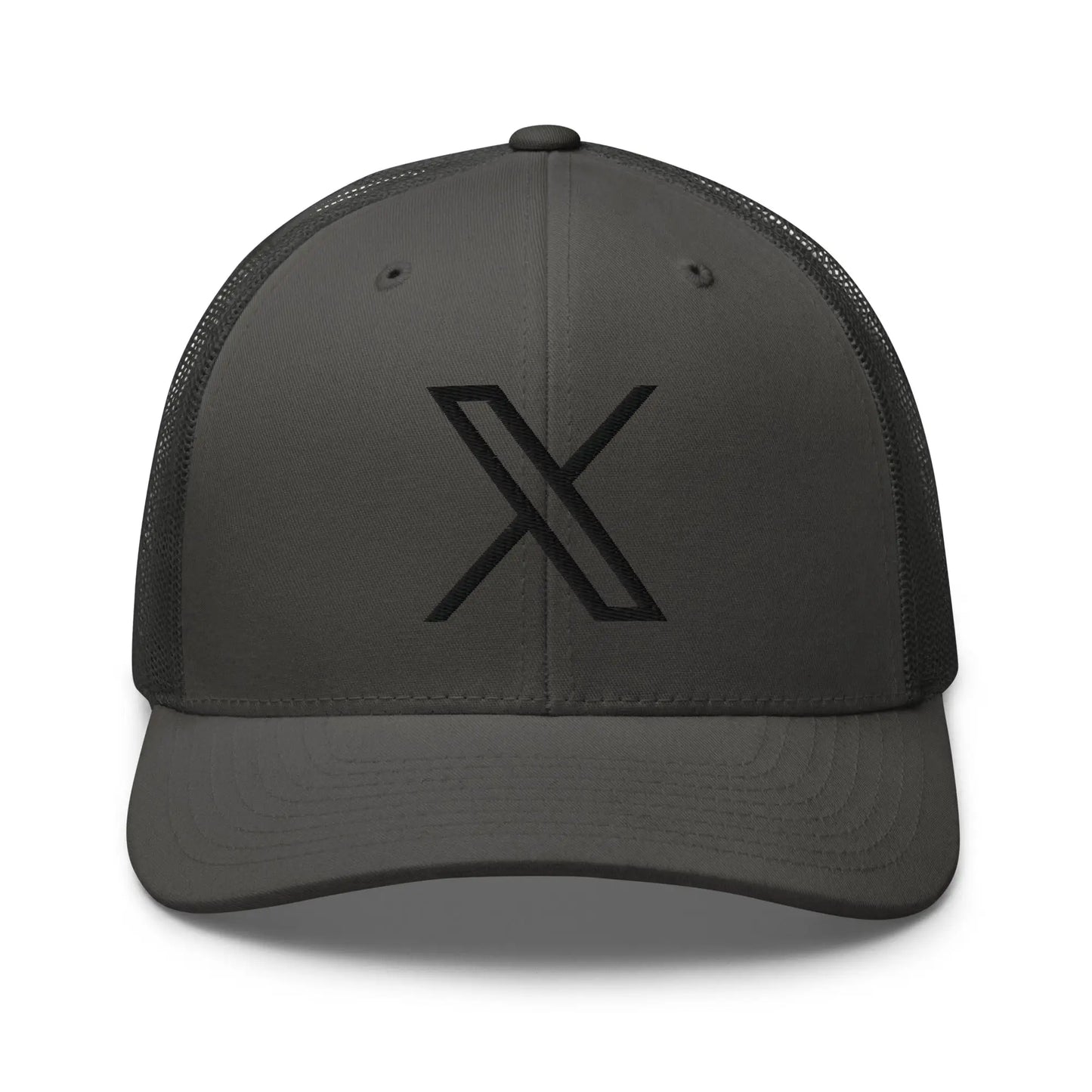 Black 𝕏 Embroidered Trucker Cap - Charcoal