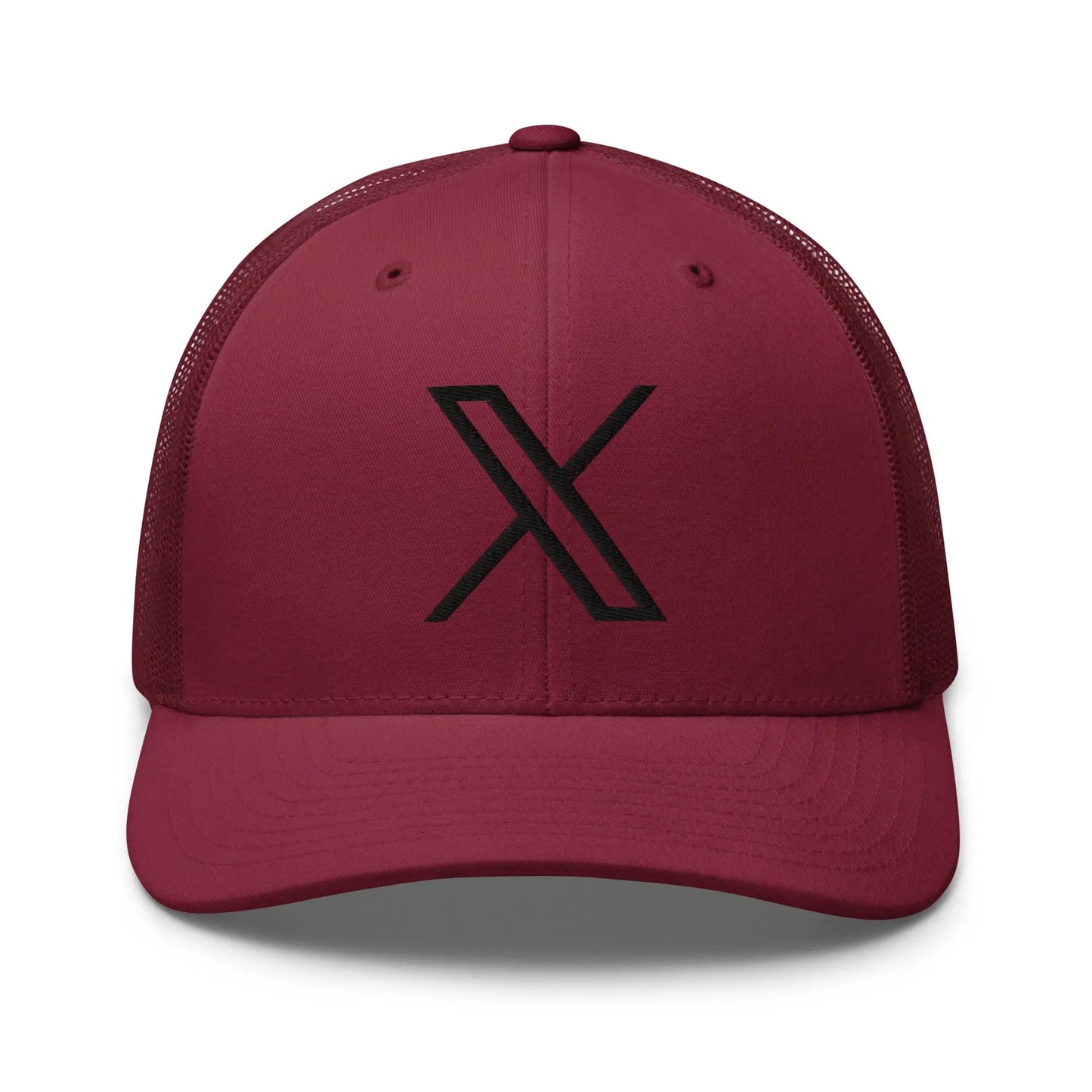 Black 𝕏 Embroidered Trucker Cap - Cranberry