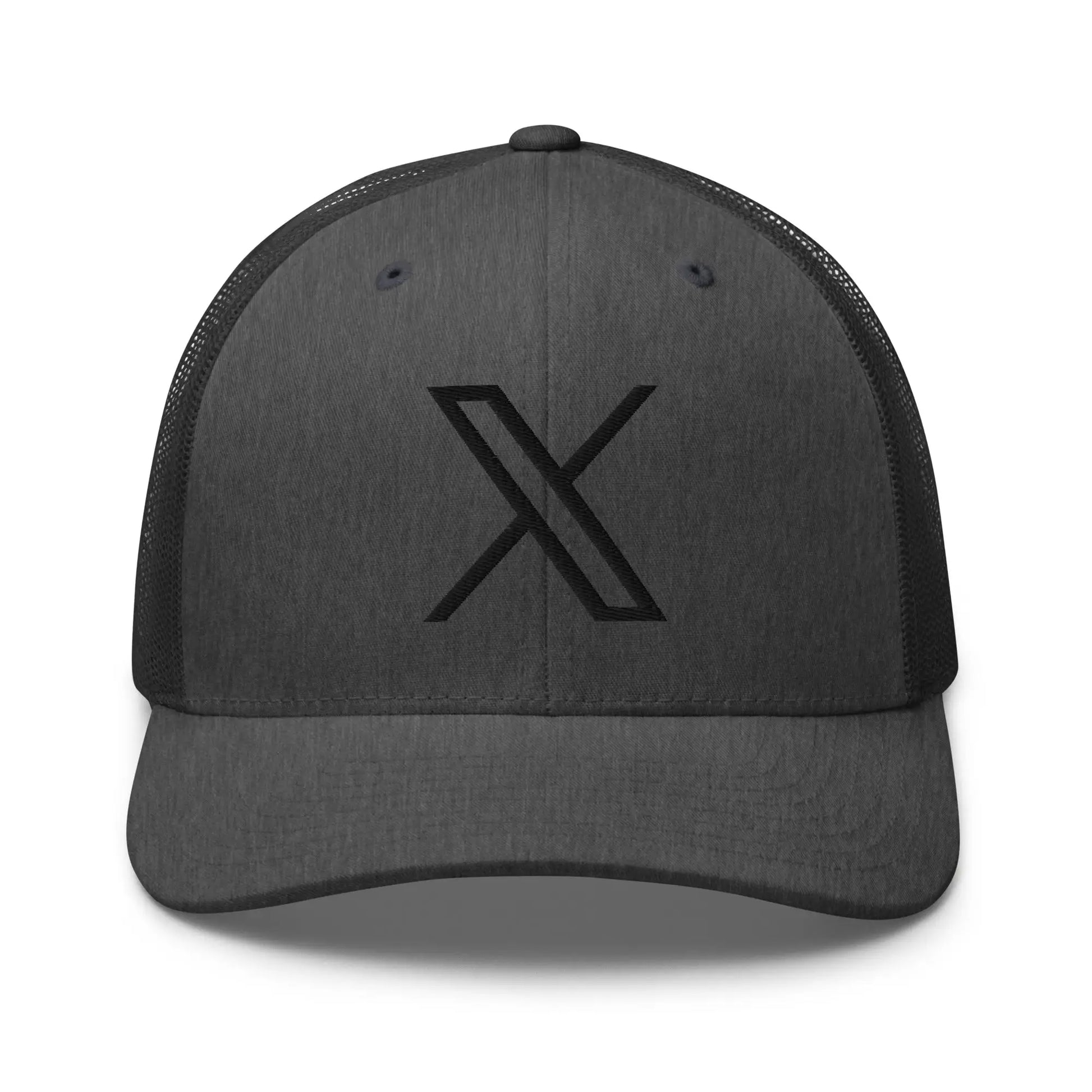 Black 𝕏 Embroidered Trucker Cap - Dark Heather Gray