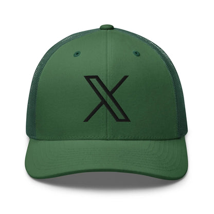 Black 𝕏 Embroidered Trucker Cap - Evergreen