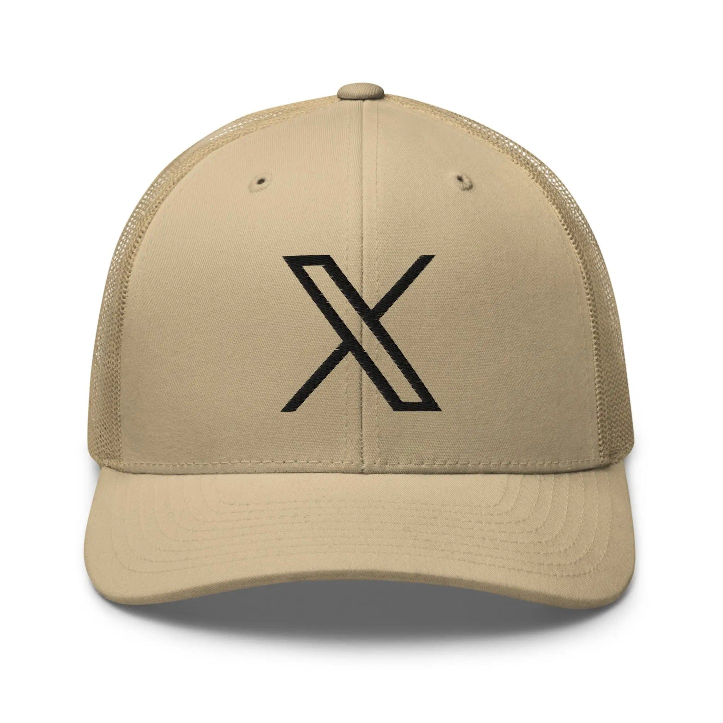 Black 𝕏 Embroidered Trucker Cap - Khaki