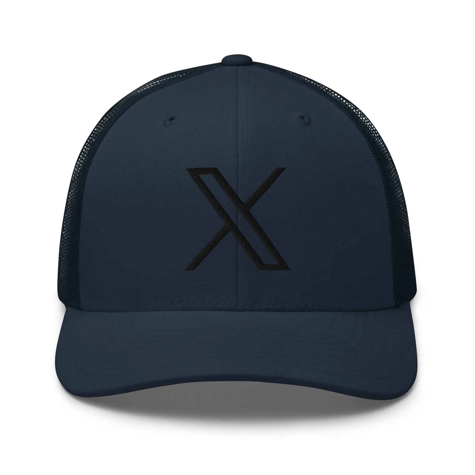 Black 𝕏 Embroidered Trucker Cap - Navy