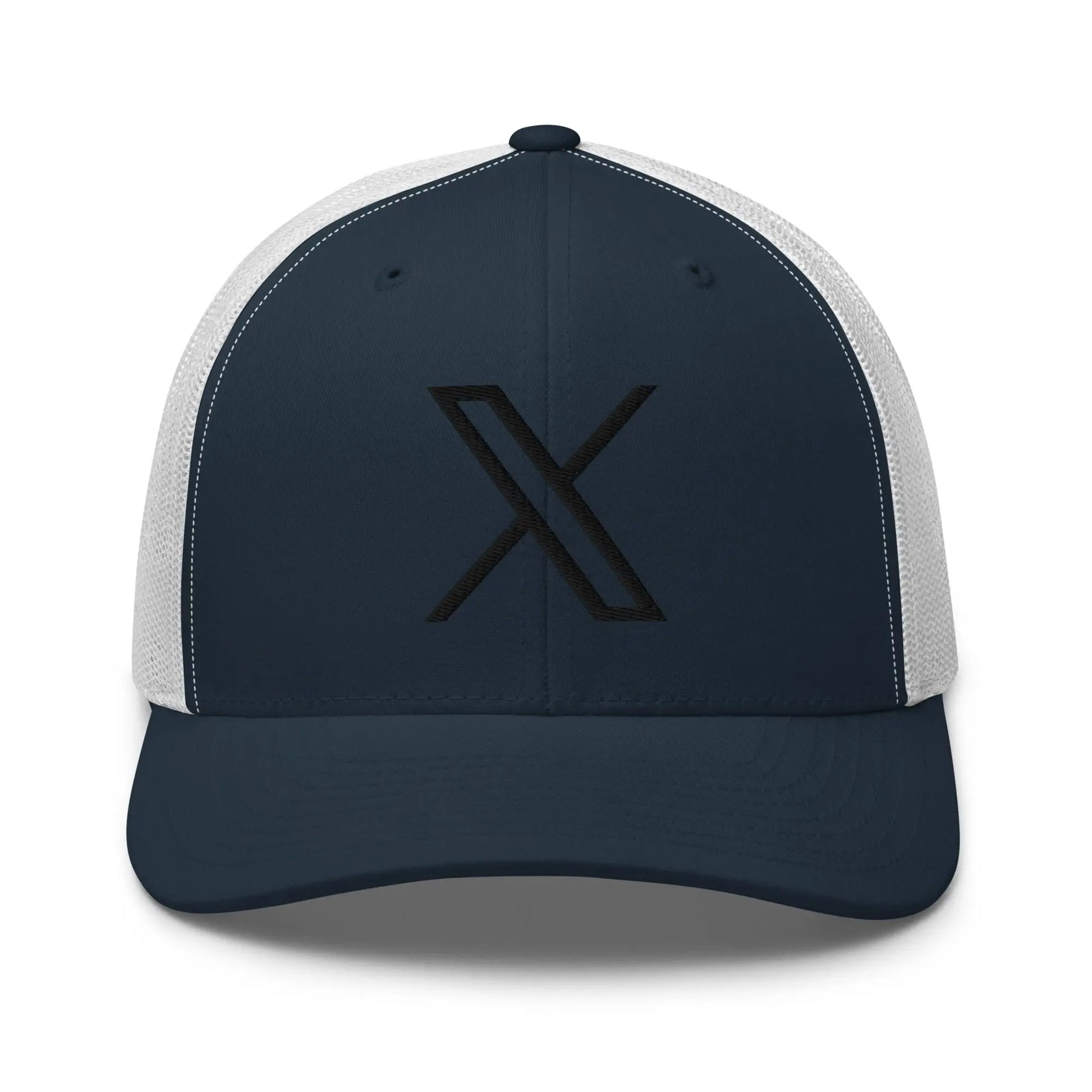 Black 𝕏 Embroidered Trucker Cap - Navy/ White