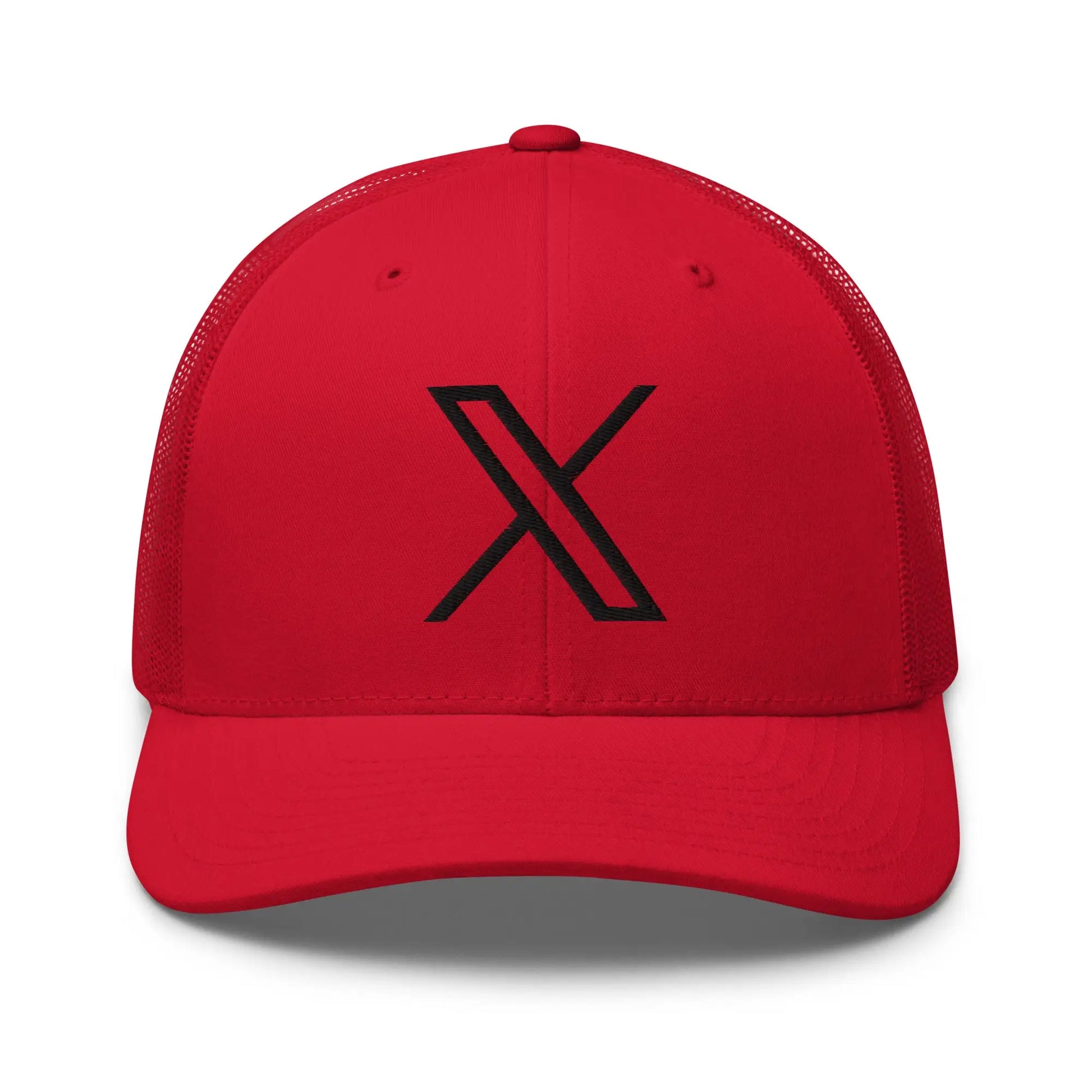 Black 𝕏 Embroidered Trucker Cap - Red