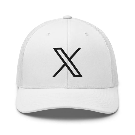 Black 𝕏 Embroidered Trucker Cap - White