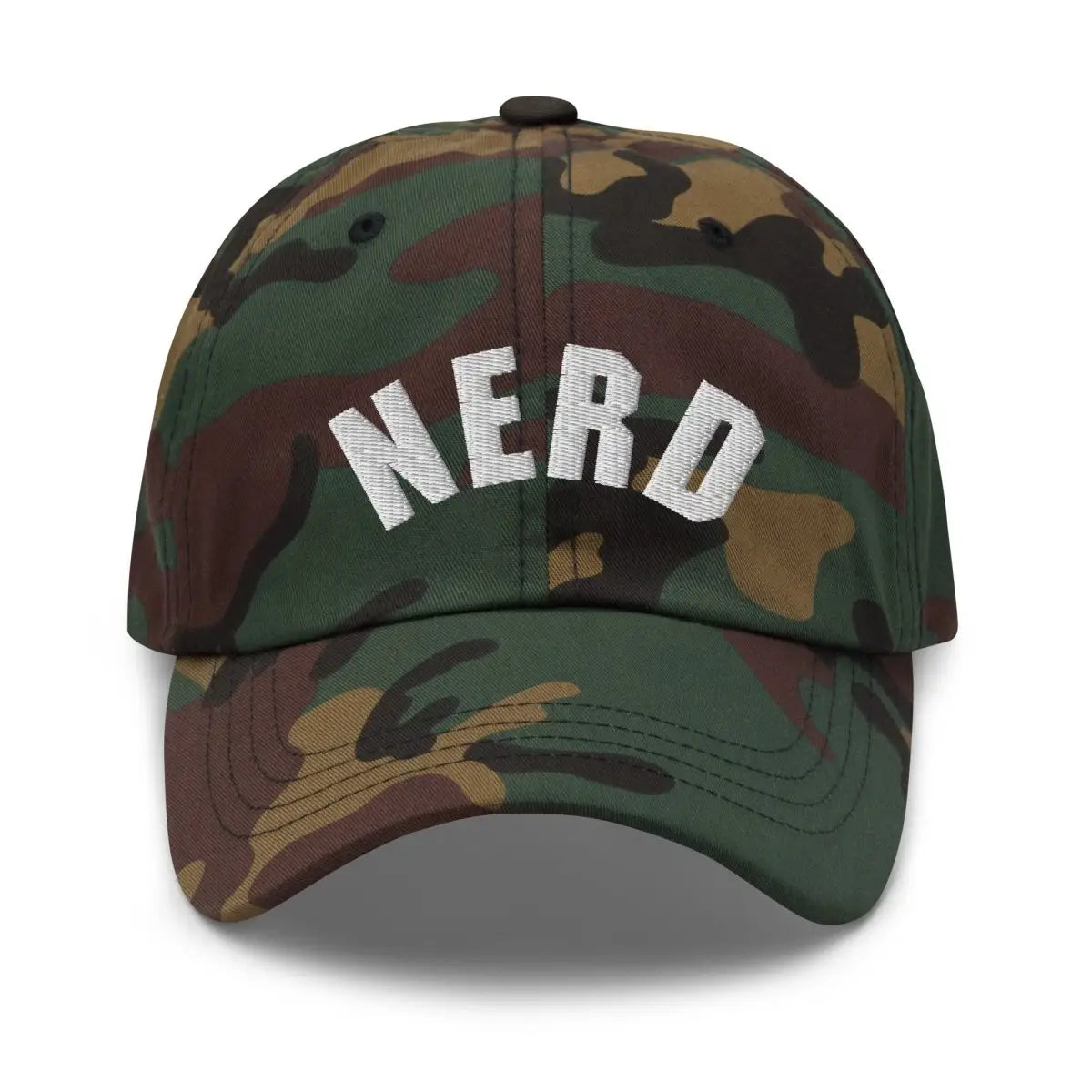 Curved Nerd Sign Embroidered Cap - Green Camo