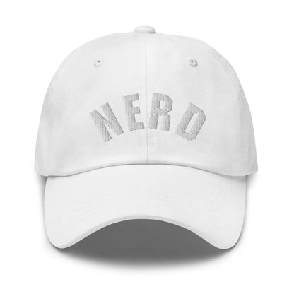 Curved Nerd Sign Embroidered Cap - White