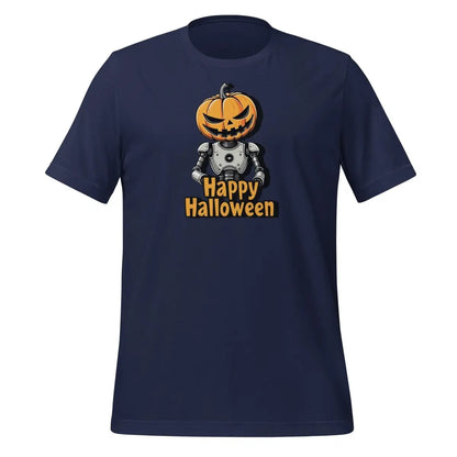 Happy Halloween Robot with Pumpkin Head T-Shirt 2 (unisex) 🎃 - Navy / M