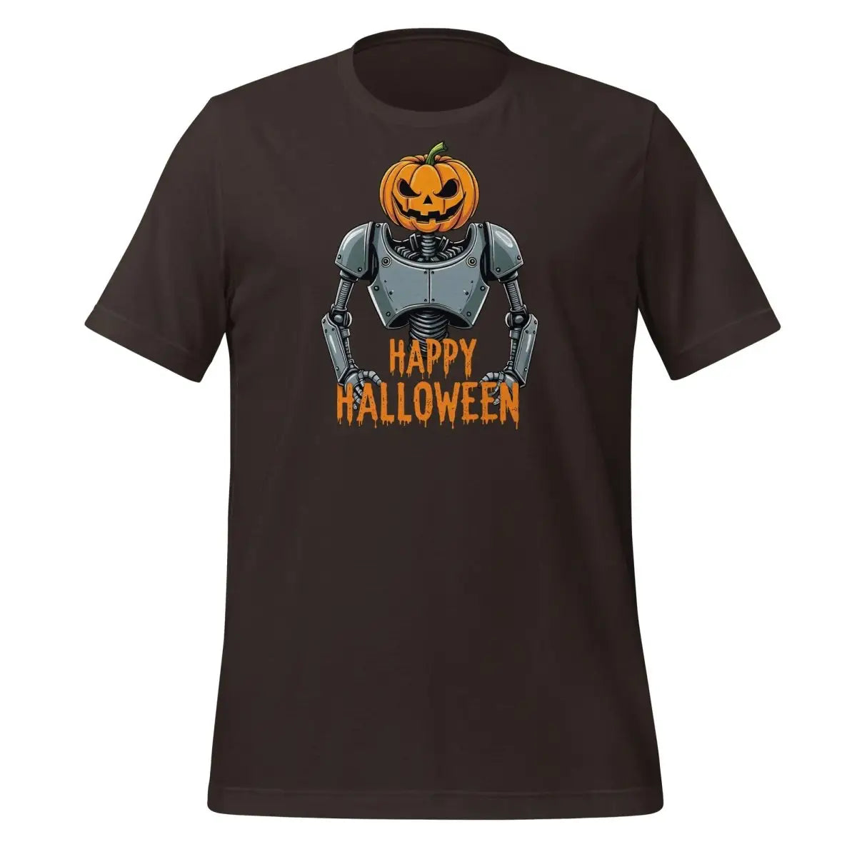 Happy Halloween Robot with Pumpkin Head T-Shirt (unisex) 🎃 - Brown / M