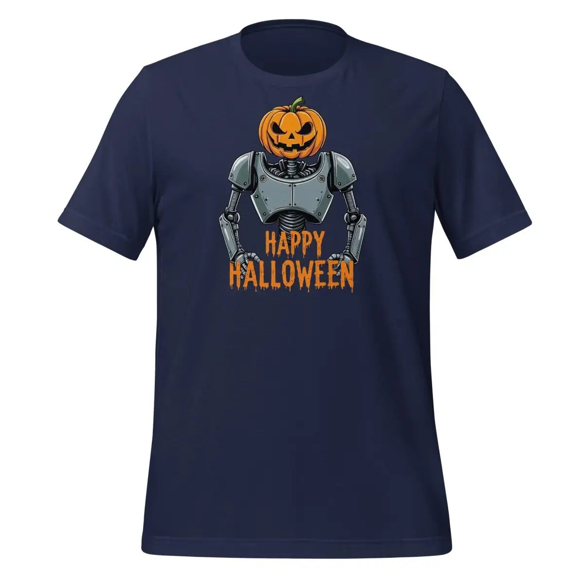 Happy Halloween Robot with Pumpkin Head T-Shirt (unisex) 🎃 - Navy / M