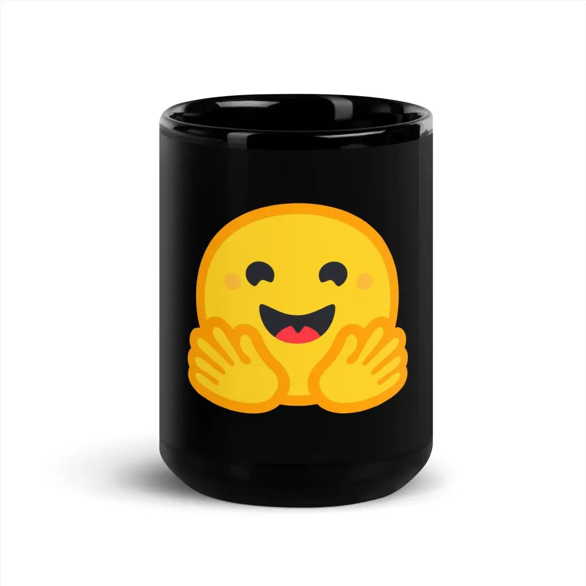 Hugging Face Icon Black Glossy Mug - 15 oz