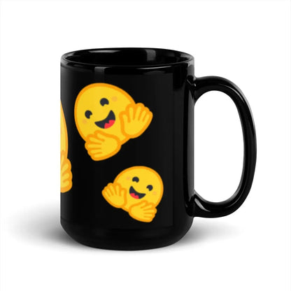 Hugging Face Icons on Black Glossy Mug